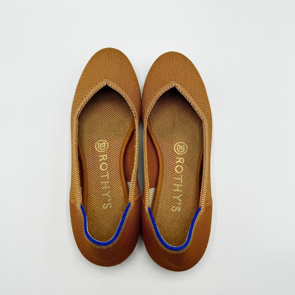 Rothys The Flat Round Toe Ballet Flat Size 6.5 Fawn Brown Slip On Caramel Knit - Picture 3 of 9